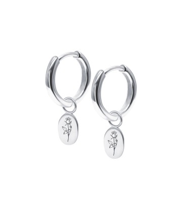 Rose Birth Flower Silver Huggie Earring Charms HO-2712
